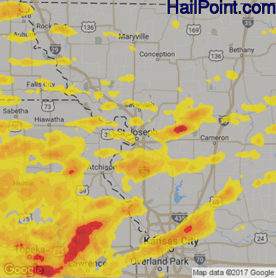 Hail Map for St. Joseph, MS Region on August 17, 2019 
