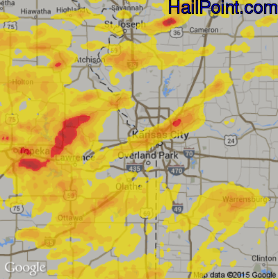 Hail Map for Kansas City, KS Region on August 17, 2019 
