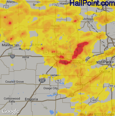 Hail Map for Topeka, KS Region on August 17, 2019