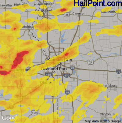 Hail Map for Kansas City, MO Region on August 17, 2019