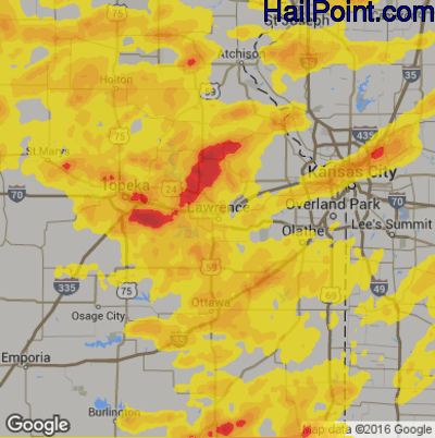 Hail Map for Lawerence, KS Region on August 17, 2019 