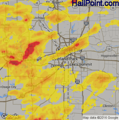 Hail Map for Shawnee, KS Region on August 17, 2019
