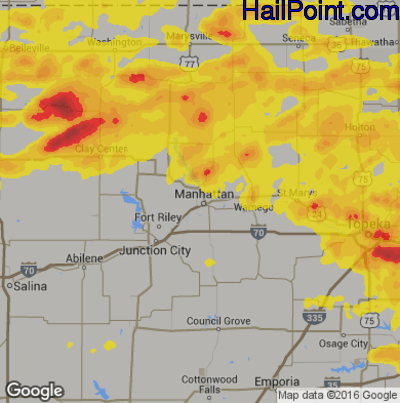 Hail Map for Mahhattan, KS Region on August 17, 2019