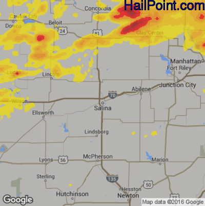 Hail Map for Salina, KS Region on August 17, 2019