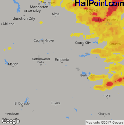 Hail Map for Emporia, KS Region on August 17, 2019