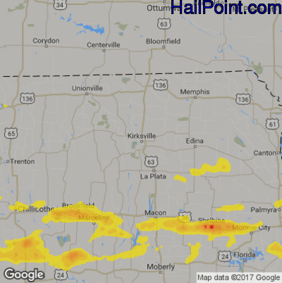 Hail Map for Kirskville, MS Region on August 17, 2019 