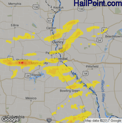 Hail Map for Hannibal, MS Region on August 17, 2019
