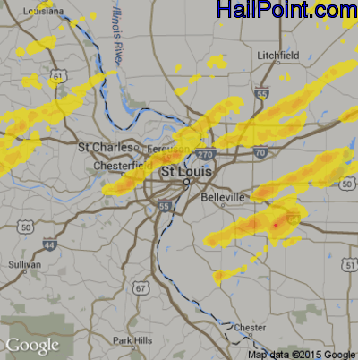 Hail Map for St. Louis, MO Region on August 17, 2019