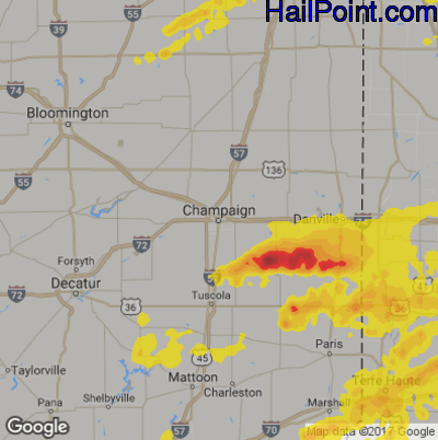 Hail Map for Champaign, IL Region on August 17, 2019