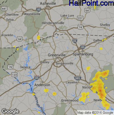 Hail Map for Greenville, SC Region on August 17, 2019