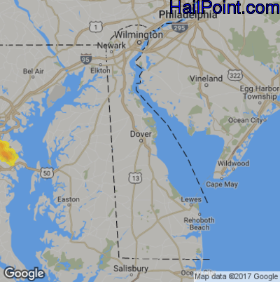 Hail Map for Dover, DE Region on August 17, 2019