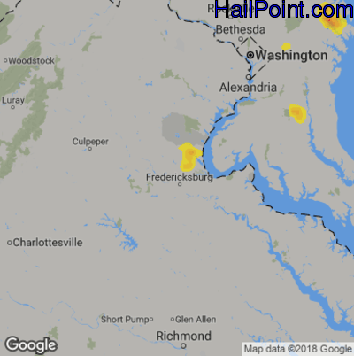 Hail Map for Fredericksburg, VA Region on August 17, 2019