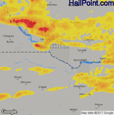 Hail Map for Grand Island, NE Region on August 17, 2019