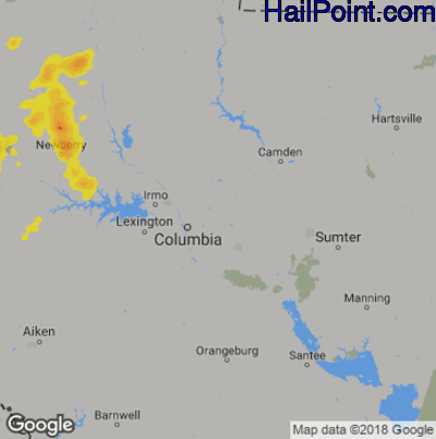 Hail Map for Columbia, SC Region on August 17, 2019