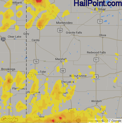 Hail Map for Marshall, MN Region on August 18, 2019