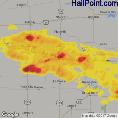 Hail Map for Hays, KS Region on August 18, 2019