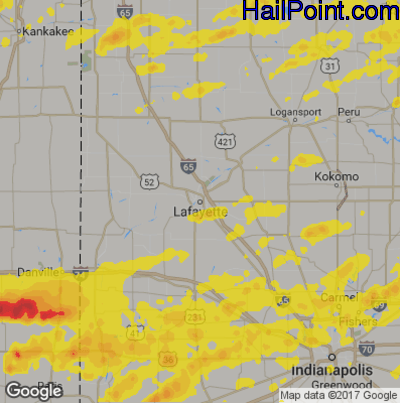 Hail Map for Layfette, IN Region on August 18, 2019