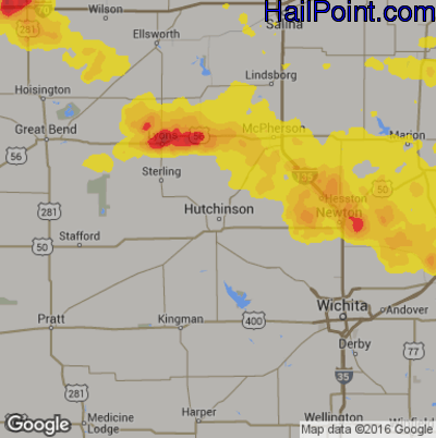 Hail Map for Hutchinson, KS Region on August 18, 2019 