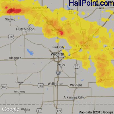 Hail Map for Wichita, KS Region on August 18, 2019
