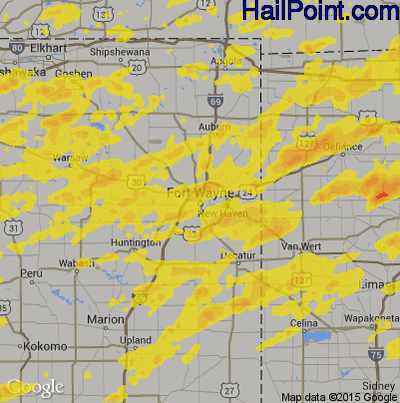 Hail Map for Fort Wayne, IN Region on August 18, 2019