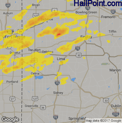 Hail Map for Lima, OH Region on August 18, 2019