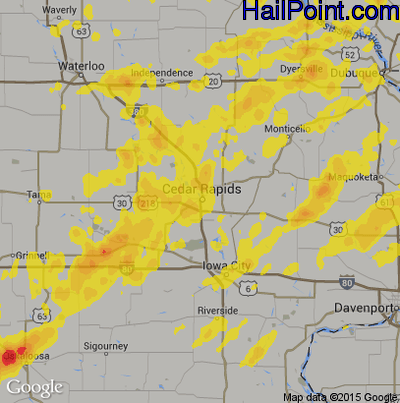 Hail Map for Cedar Rapids, IA Region on August 18, 2019