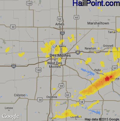 Hail Map for Des Moines, IA Region on August 18, 2019