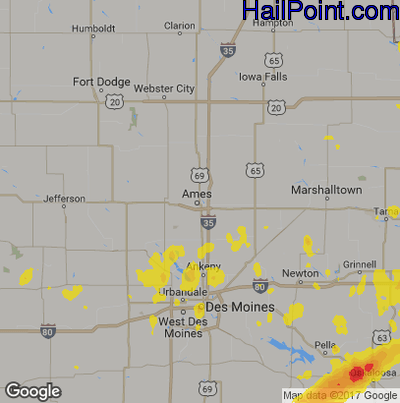 Hail Map for Ames, IA Region on August 18, 2019