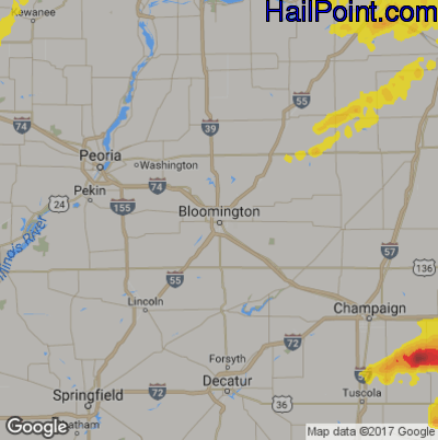 Hail Map for Bloomington, IL Region on August 18, 2019