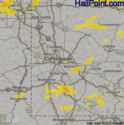 Hail Map for Pittsburgh, PA Region on August 18, 2019