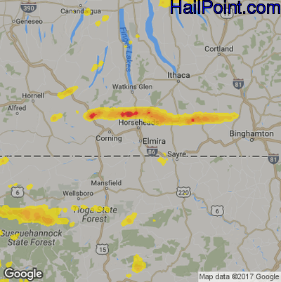 Hail Map for Elmira, NY Region on August 18, 2019 