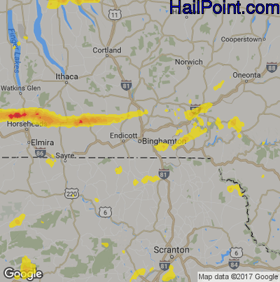 Hail Map for Binghamton, NY Region on August 18, 2019 