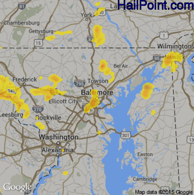 Hail Map for Baltimore, MD Region on August 18, 2019