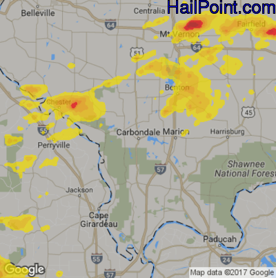 Hail Map for Carbondale, IL Region on August 18, 2019 