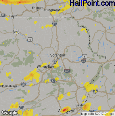 Hail Map for Scranton, PA Region on August 18, 2019
