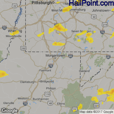 Hail Map for Morgantown, WV Region on August 18, 2019 
