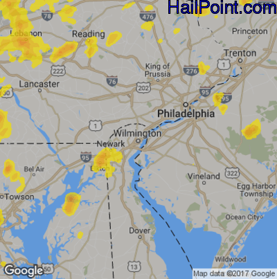 Hail Map for Wilmington, DE Region on August 18, 2019