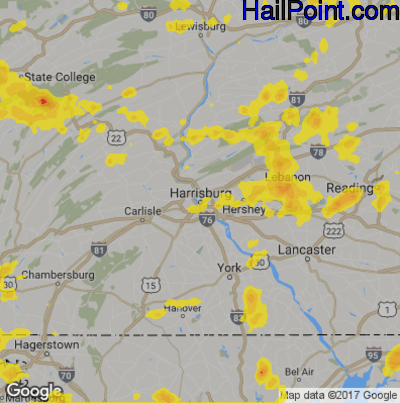 Hail Map for Harrisburg, PA Region on August 18, 2019
