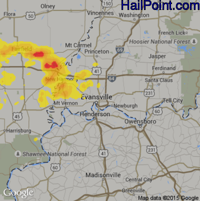 Hail Map for Evansville, IN Region on August 18, 2019 