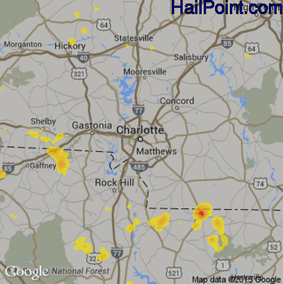 Hail Map for Charlotte, NC Region on August 18, 2019