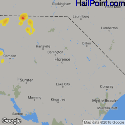 Hail Map for Florence, SC Region on August 18, 2019