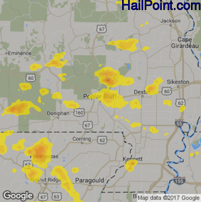 Hail Map for Poplar Bluff, MO Region on August 18, 2019 