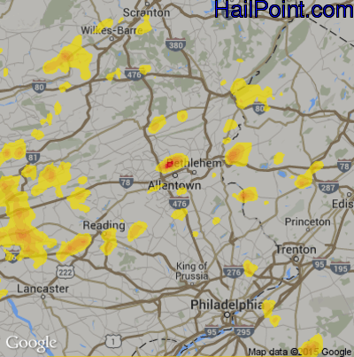 Hail Map for Allentown, PA Region on August 18, 2019