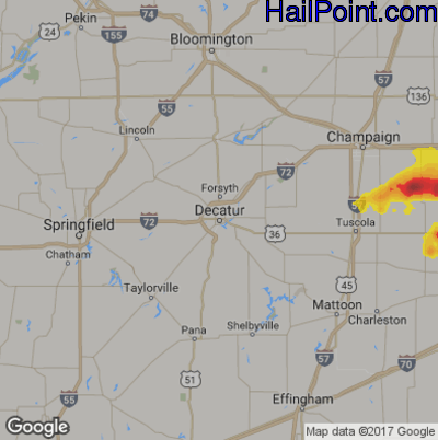 Hail Map for Decatur, IL Region on August 18, 2019