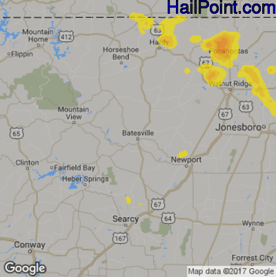Hail Map for Batestville, AR Region on August 18, 2019