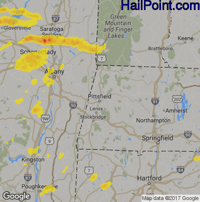 Hail Map for Pittsfield, MA Region on August 18, 2019