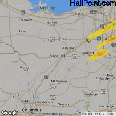 Hail Map for Mansfield, OH Region on August 18, 2019