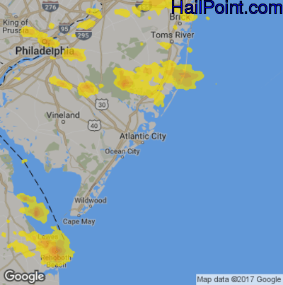 Hail Map for Atlantic City, NJ Region on August 19, 2019 