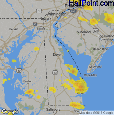 Hail Map for Dover, DE Region on August 19, 2019