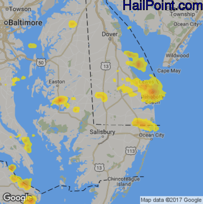 Hail Map for Seaford, DE Region on August 19, 2019